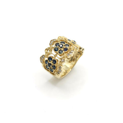 Vintage EFFY Genuine Diamond And Sapphire Ring In 14K Yellow Gold