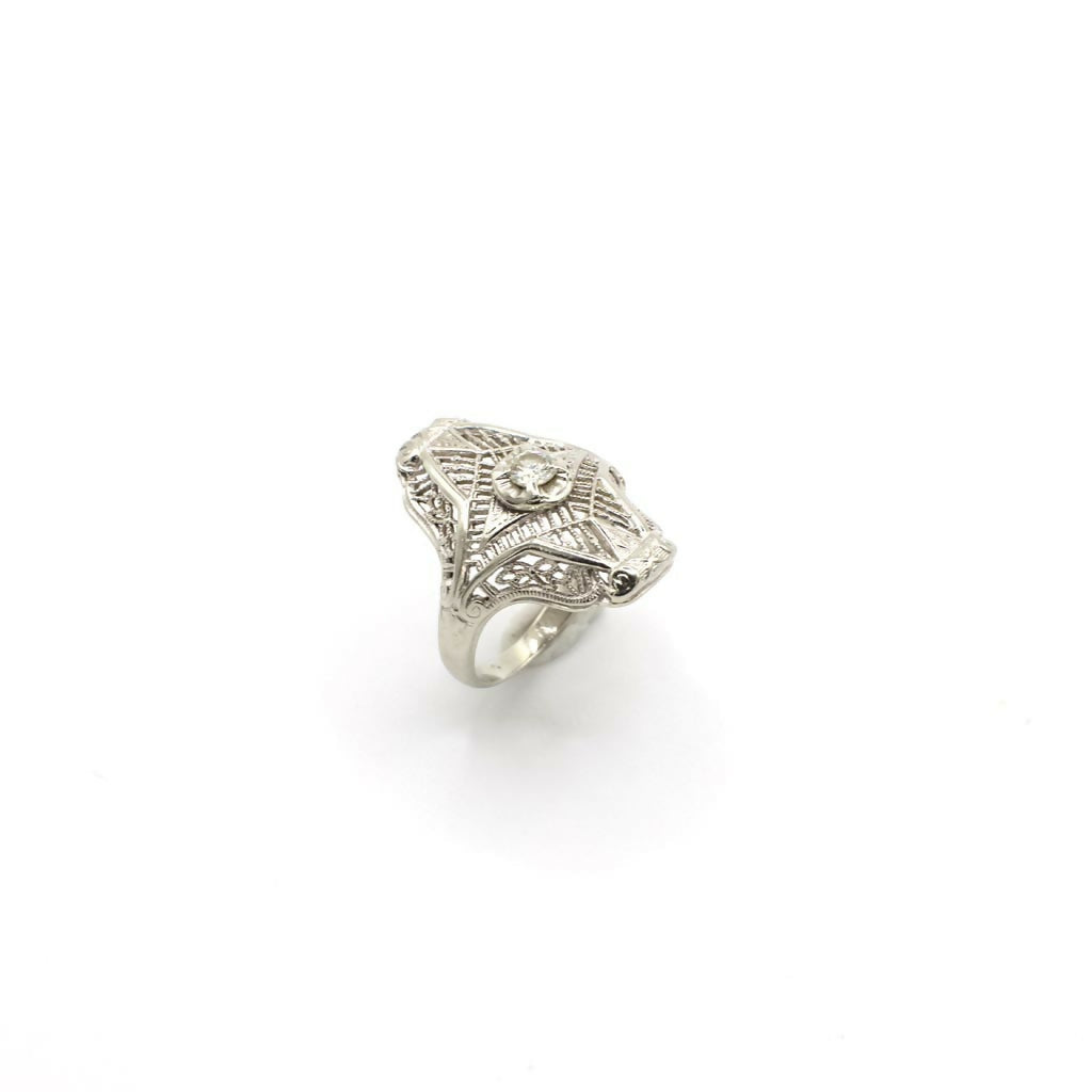 Vintage Art Deco Inspired Genuine Diamond and 14K White Gold Ring