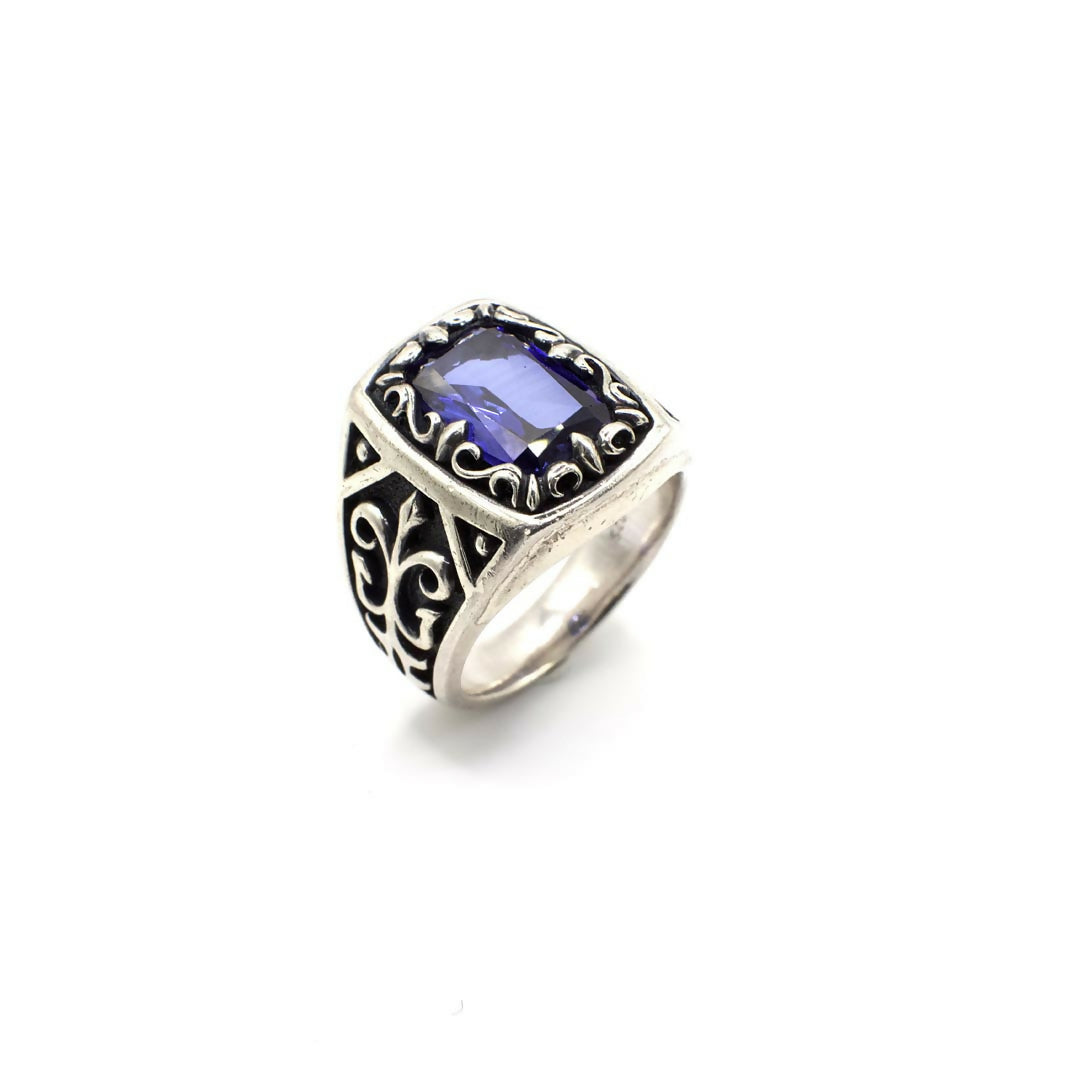 Vintage Genuine Sapphire and Sterling Silver Mens Ring