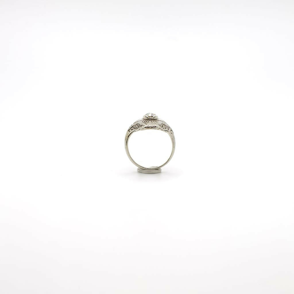 Vintage Art Deco Inspired Genuine Diamond and 14K White Gold Ring