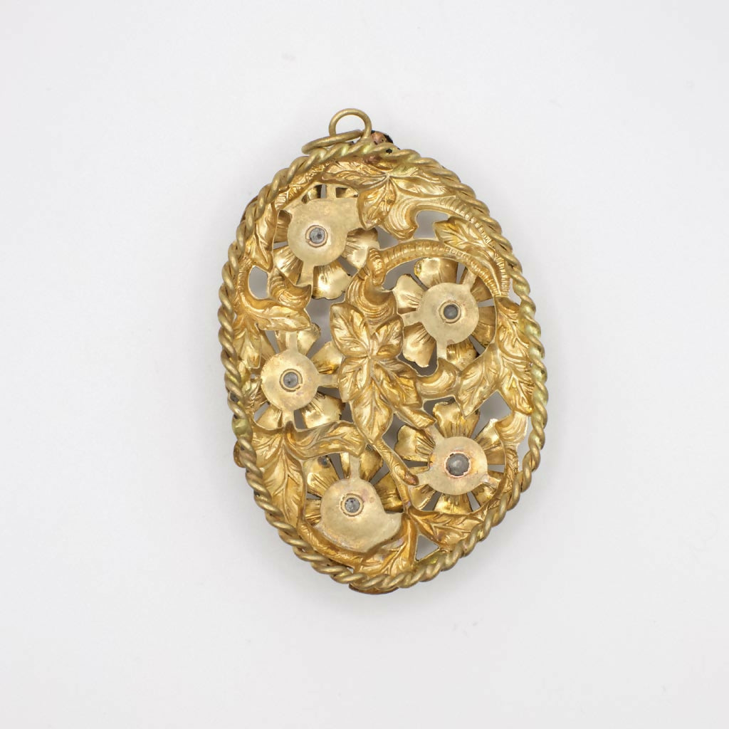 Vintage Floral Brass Filigree Oval Pendant