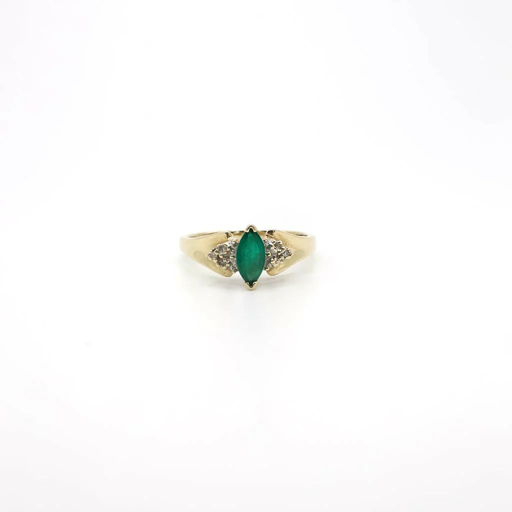 Vintage Emerald and Diamond Ring In 10k Yellow Gold