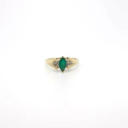 Vintage Emerald and Diamond Ring In 10k Yellow Gold