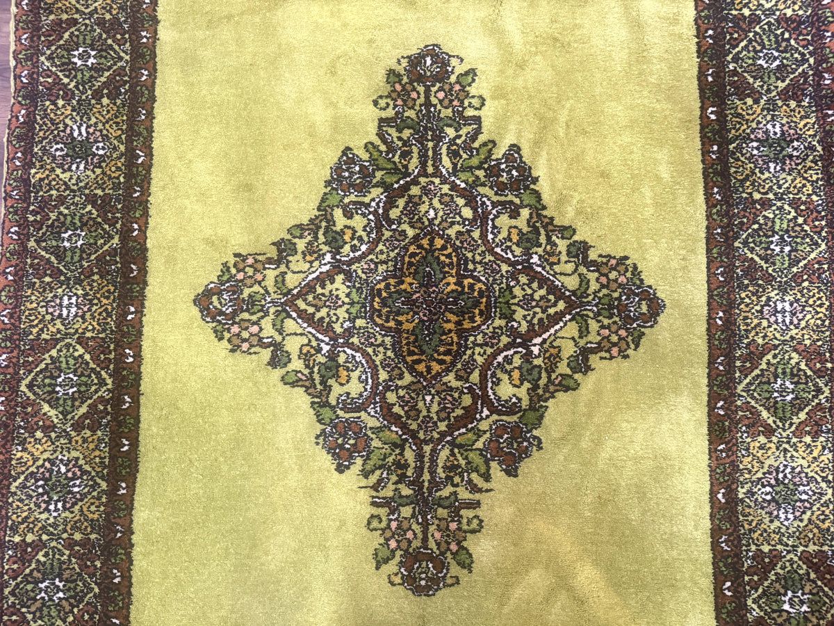 Moroccan Rug 6x8, Semi Open Field, Vintage, Lime Green, Wool Carpet