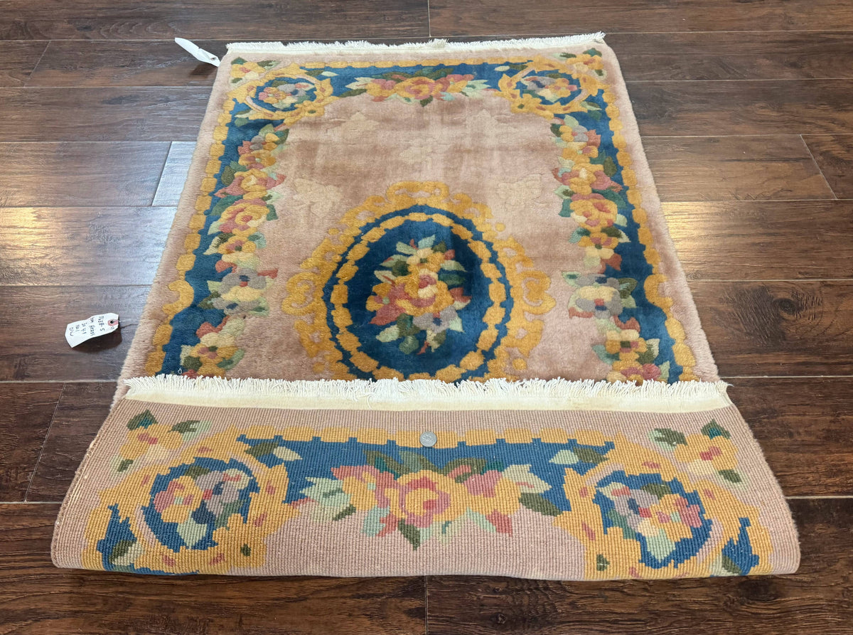 Chinese Wool Rug 3x5, Vintage 90 Line Carpet, Small Art Deco Rug
