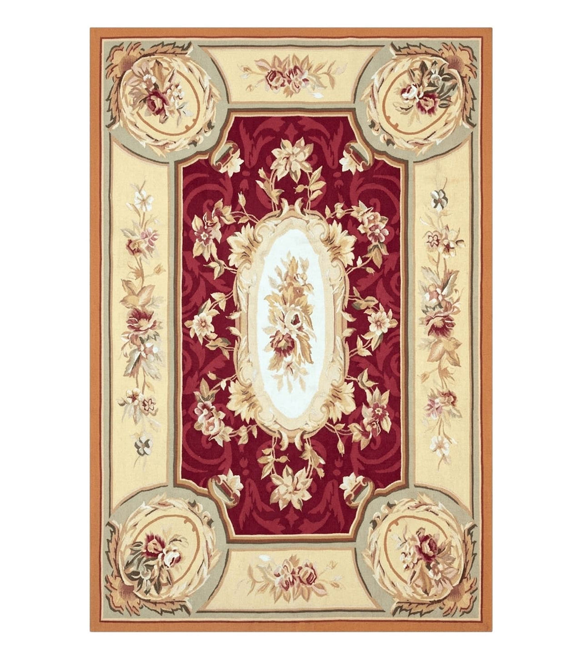 Aubusson Rug 4x6, Red, Floral, European Design, Vintage, Wool