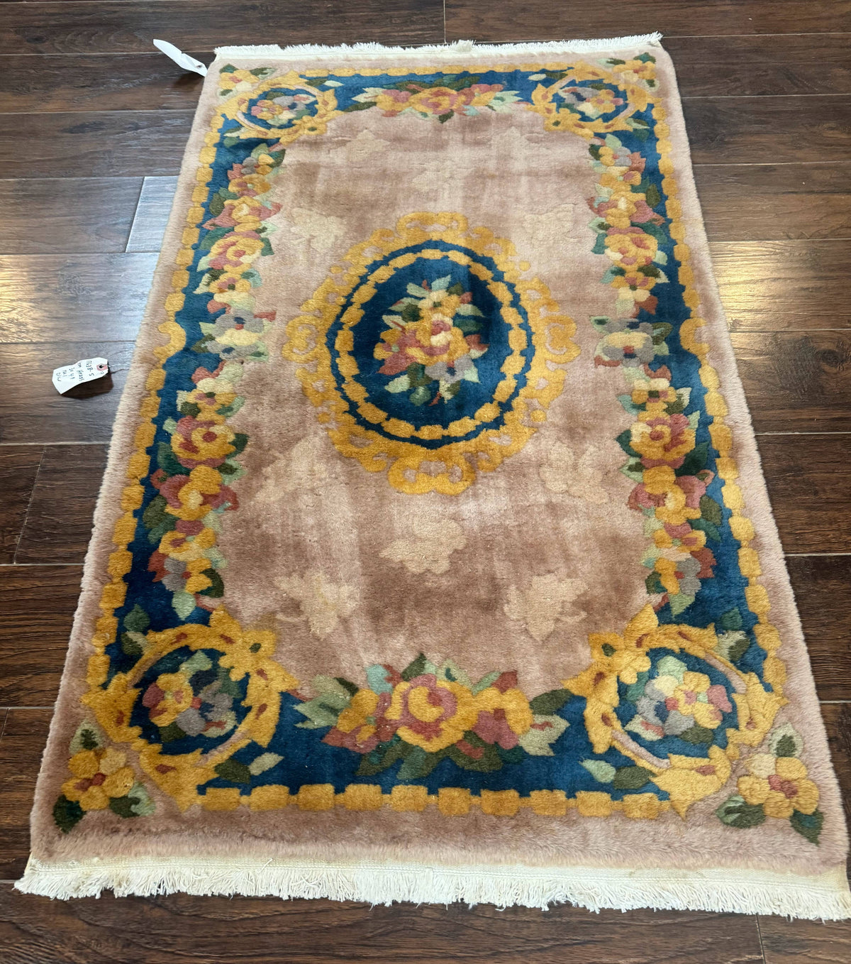 Chinese Wool Rug 3x5, Vintage 90 Line Carpet, Small Art Deco Rug