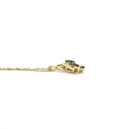 Vintage Genuine Earth Mined Diamond and Sapphire Pendant Necklace In 14K Yellow Gold