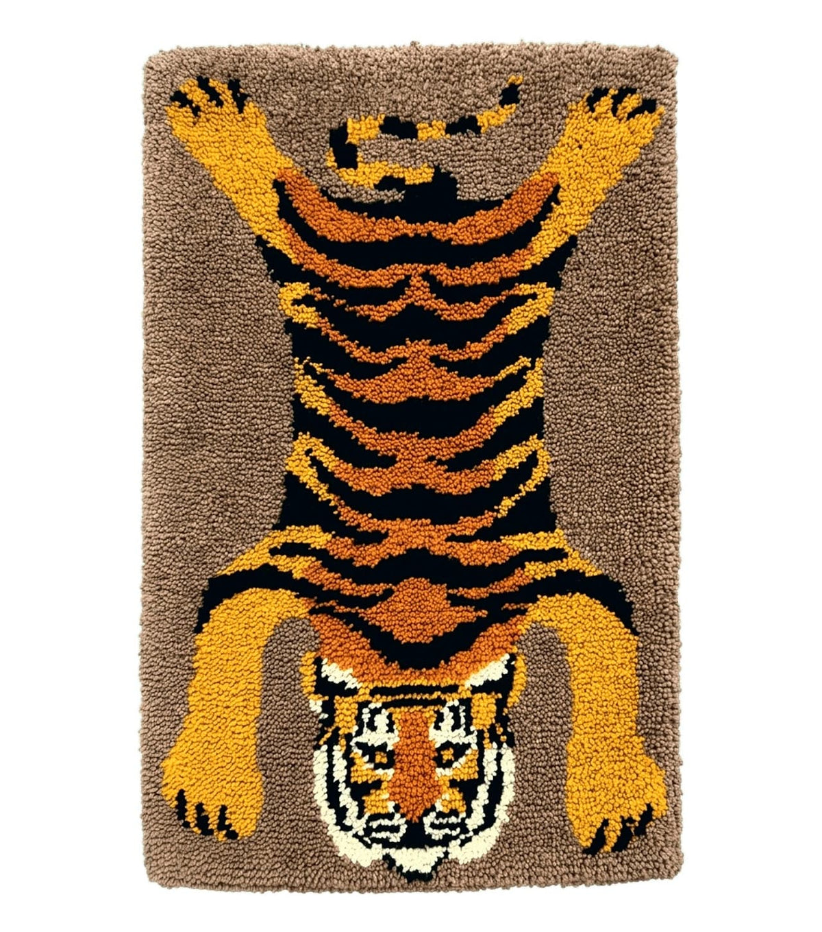 Small Hooked Rug 2x3, Tibetan Tiger Design, Wool, Unique Hooked Rug, Vintage