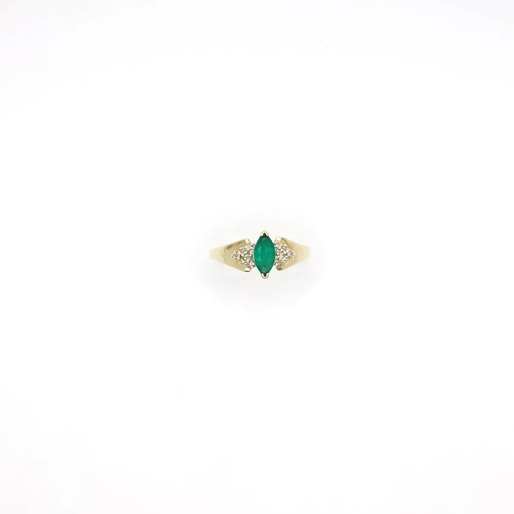 Vintage Emerald and Diamond Ring In 10k Yellow Gold