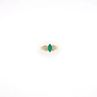 Vintage Emerald and Diamond Ring In 10k Yellow Gold