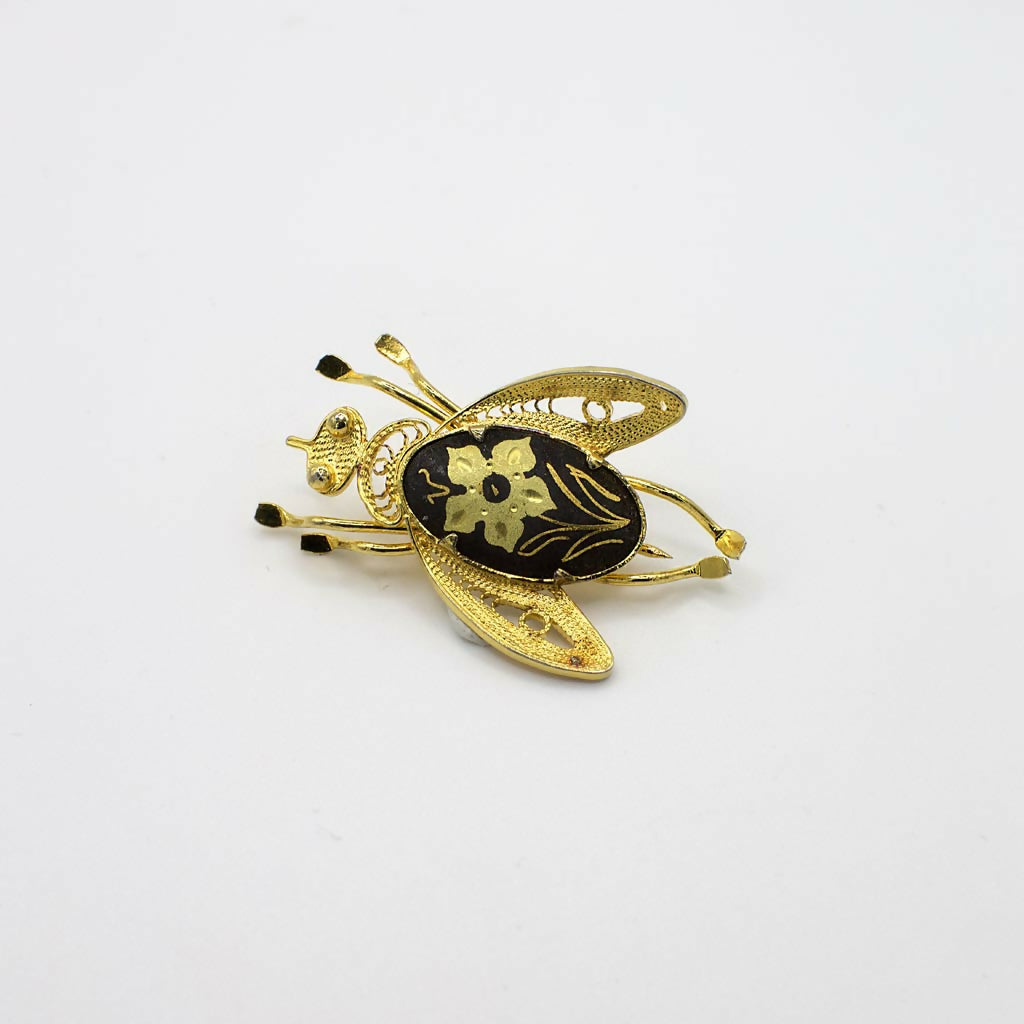 Vintage Gold Tone Damascene Bug Pin