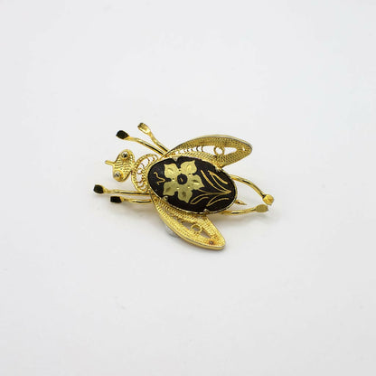 Vintage Gold Tone Damascene Bug Pin