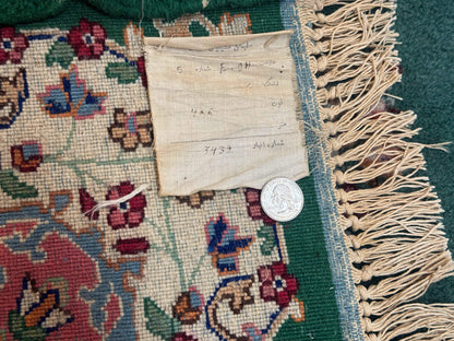 Persian Kerman Rug 4x6, Green Ivory Pink, Wool Vintage, Semi Open Field