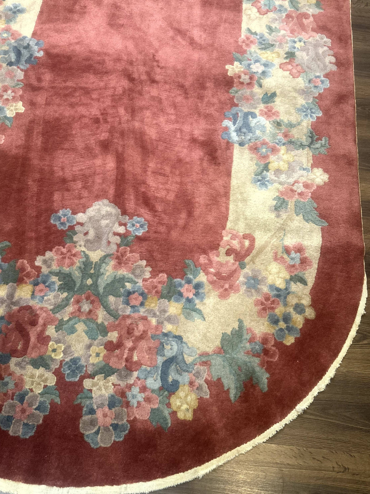 Oval Chinese Peking Rug 5x8, Pink, Floral, Vintage Chinese Wool Carpet