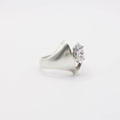 Vintage Marquis Simulated Diamond Ring In Sterling Silver