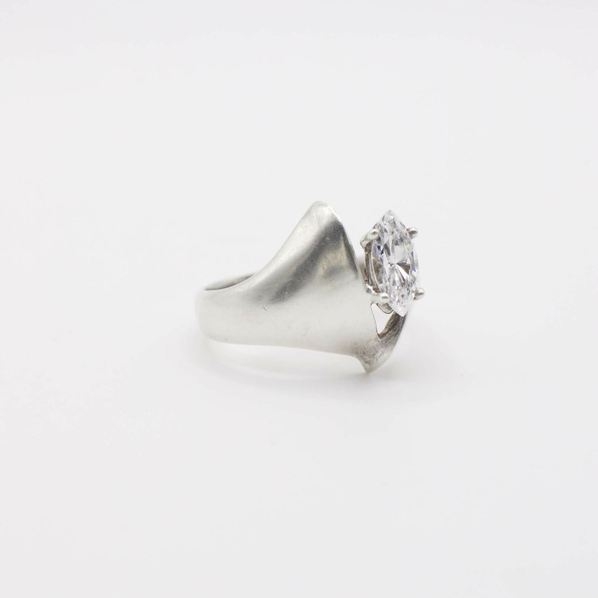 Vintage Marquis Simulated Diamond Ring In Sterling Silver