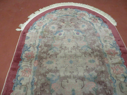 Oval Chinese Art Deco Rug 3x5 Vintage Wool Carpet