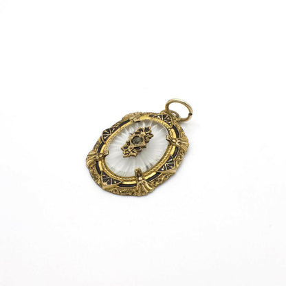 Vintage 1920s Inspired Gold Tone Frosted Glass Pendant