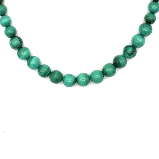 Vintage Genuine Malachite Bead and Sterling Silver Necklace