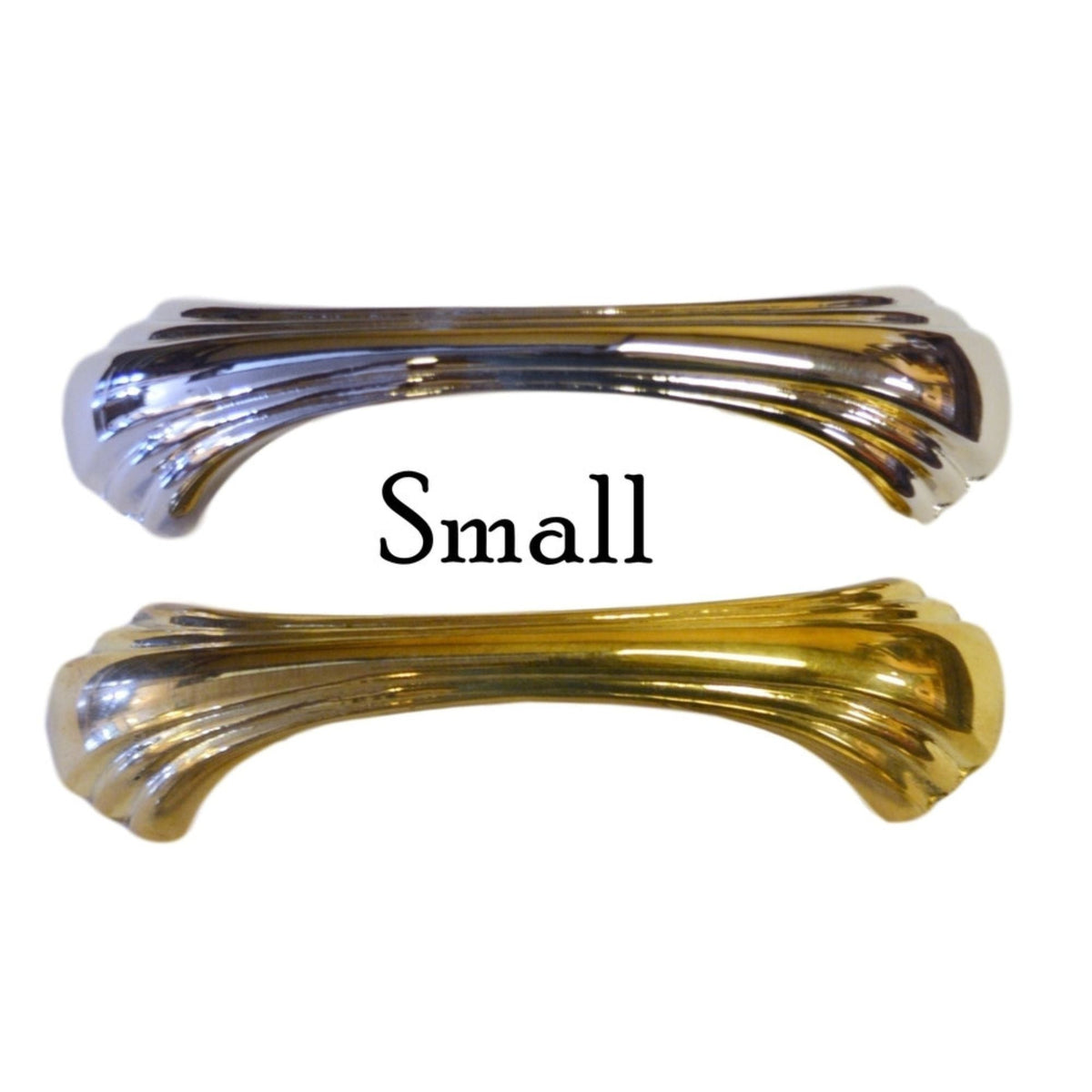 Art Deco Drawer Pull Solid Brass, Waterfall Style, Available in 3 Sizes and 2 Finishes