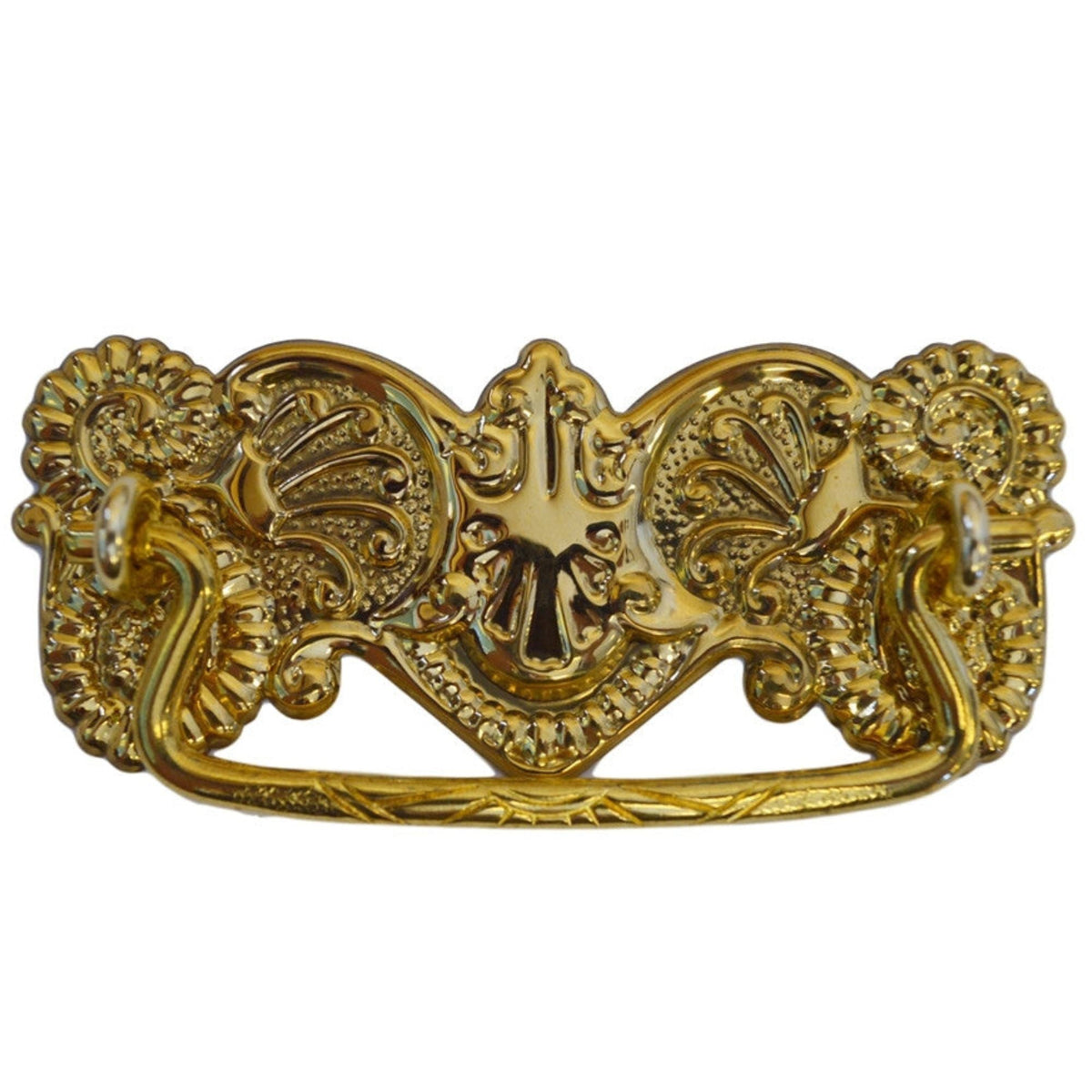 Ornate Victorian Drawer Pull Brass or Antique Finish, 3" Center-to-Center, Stamped Back Plate, Cast Bail