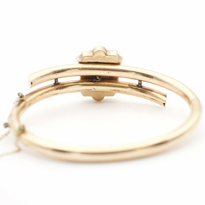Antique Victorian Onyx Cameo Bypass Bangle Bracelet In 10-12K Gold Fill