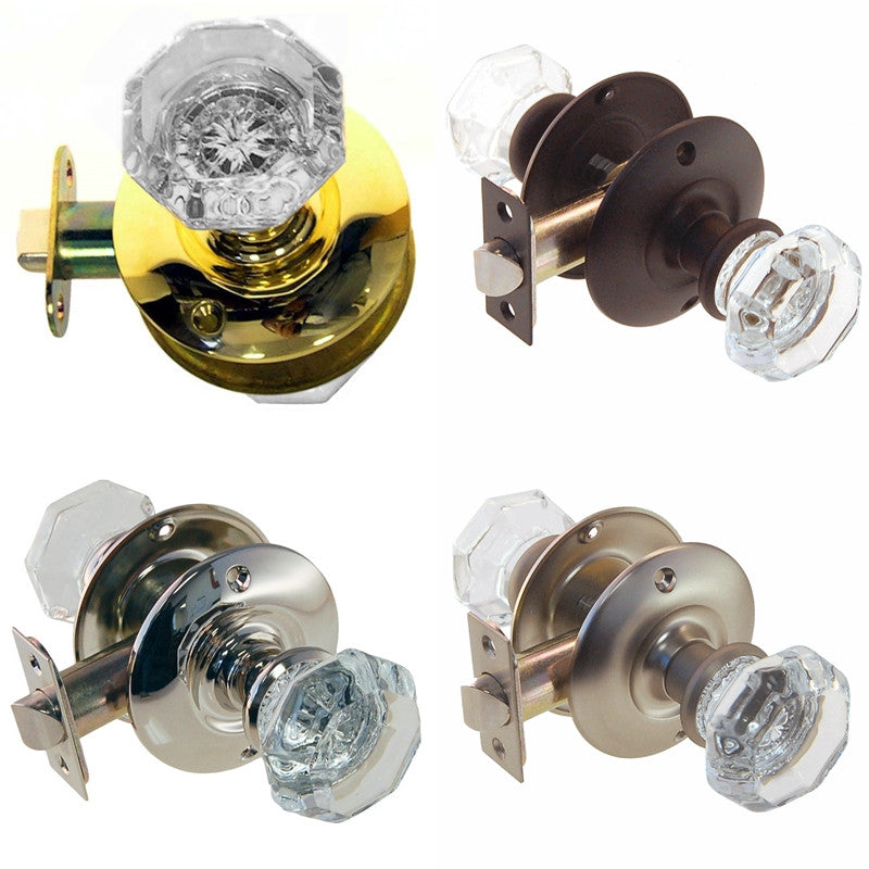 Octagonal Glass Doorknob Set with Large Rosette