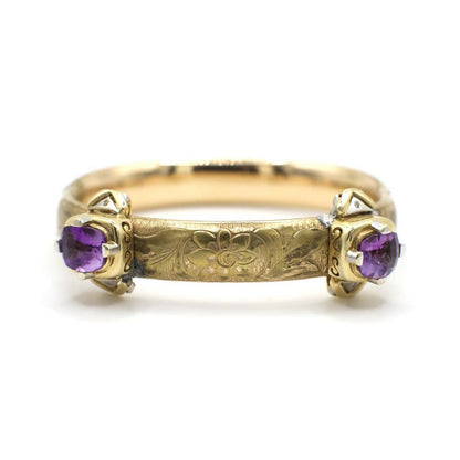 Vintage Genuine Amethyst and Diamond Bracelet In Solid and 14K Yellow Gold Fill
