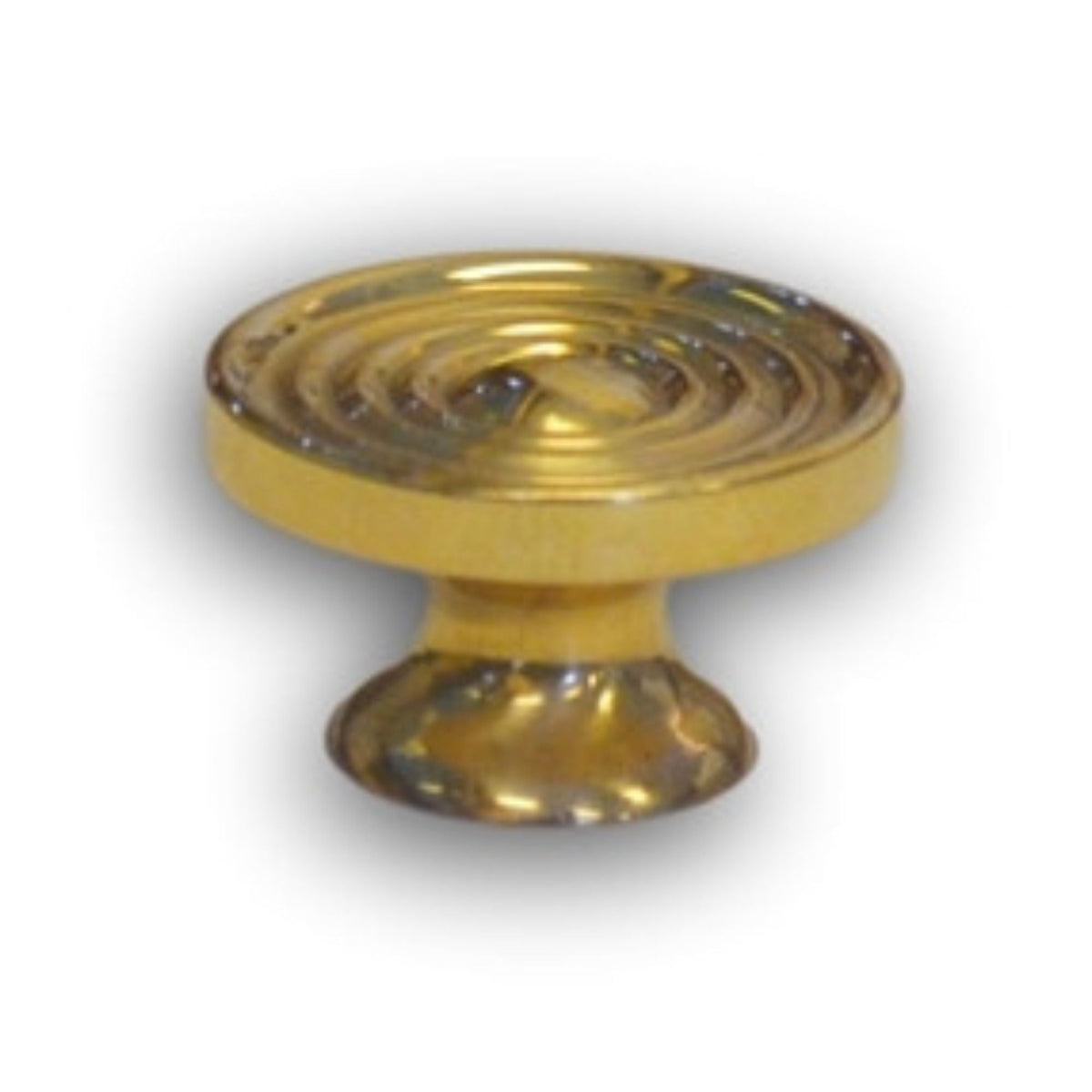 Small Bookcase Knob Polished Cast Brass with Concentric Rings, 7/8" Diameter, Includes Screws