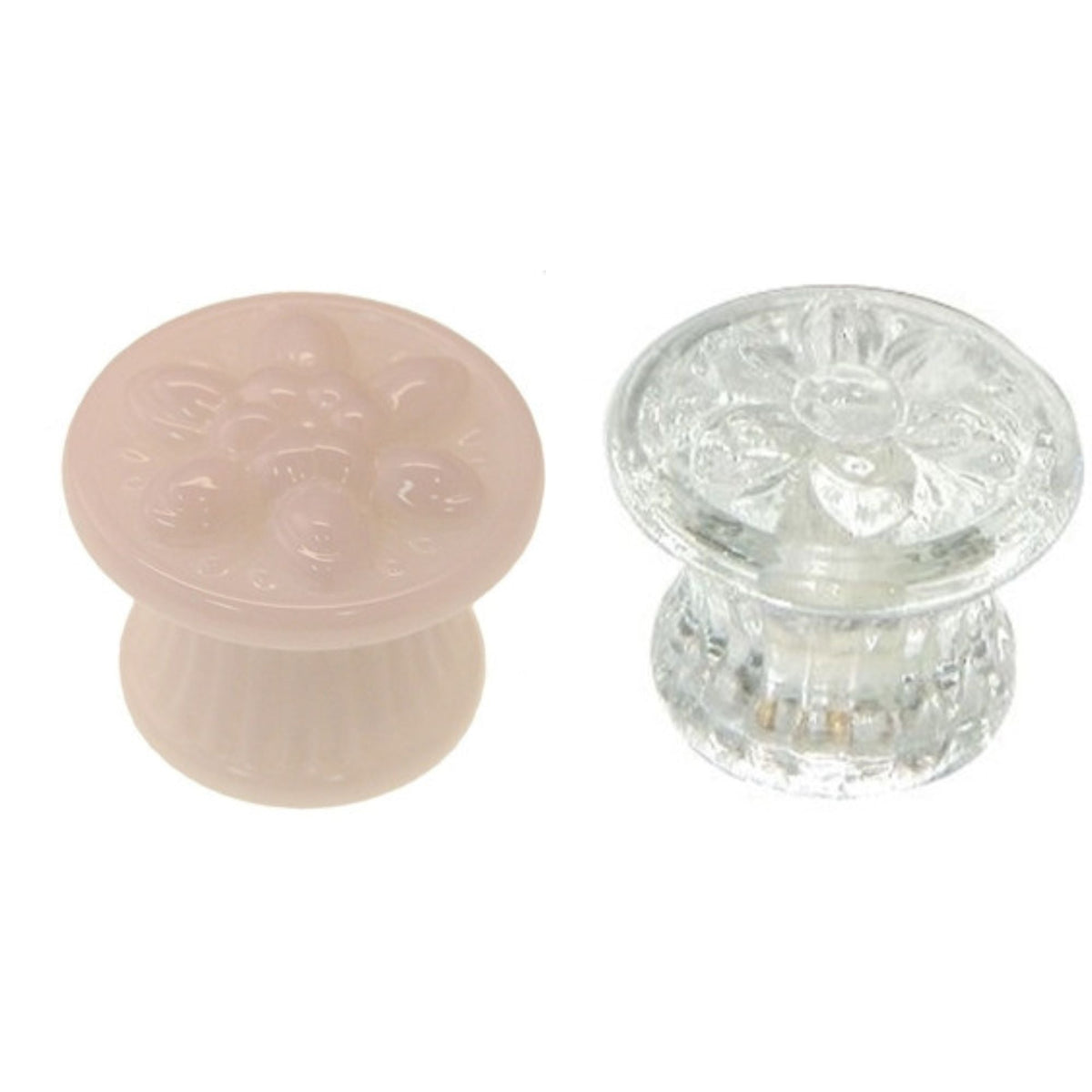 Large Colonial Glass Knob Elegant Pressed Glass with Embossed Flower Clear & Opal White Colors
