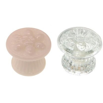 Large Colonial Glass Knob Elegant Pressed Glass with Embossed Flower Clear & Opal White Colors