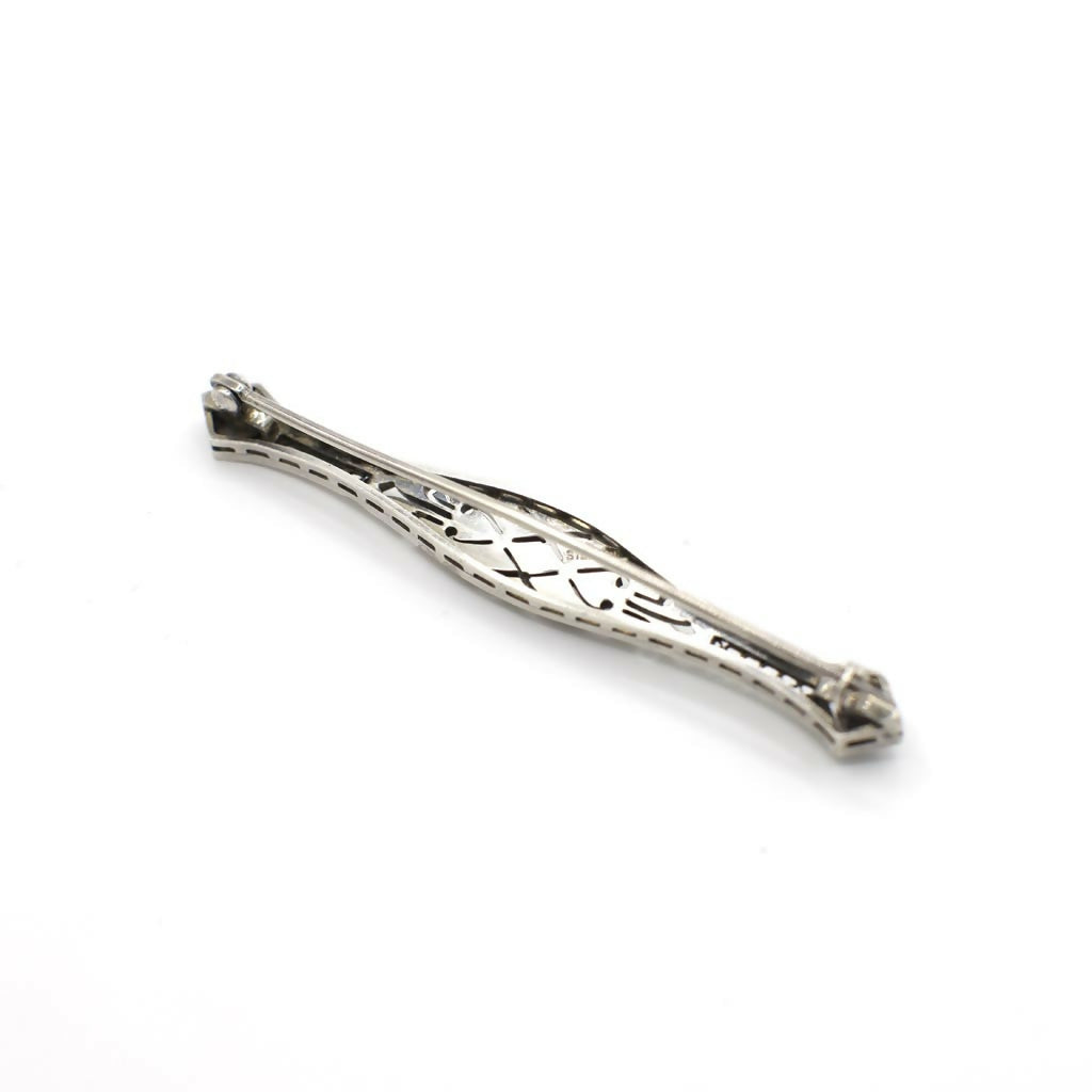 Vintage Art Deco Style Gemstone Sterling Silver Filigree Bar Pin