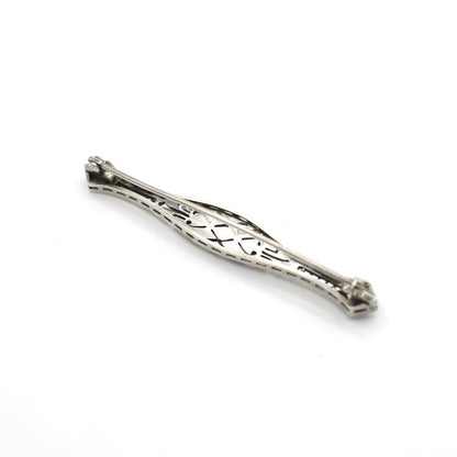 Vintage Art Deco Style Gemstone Sterling Silver Filigree Bar Pin