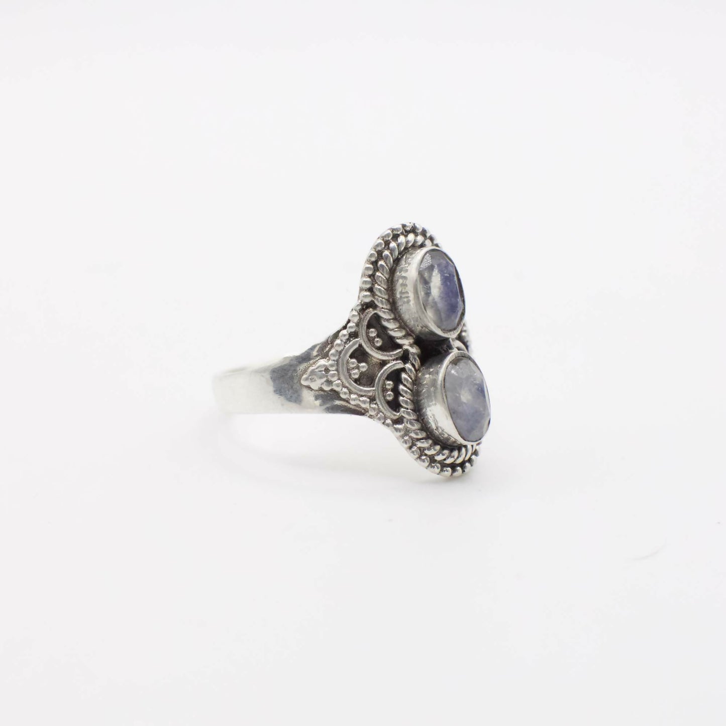 Vintage Genuine Double Moonstone and Sterling Silver Ring