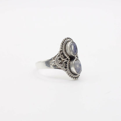 Vintage Genuine Double Moonstone and Sterling Silver Ring