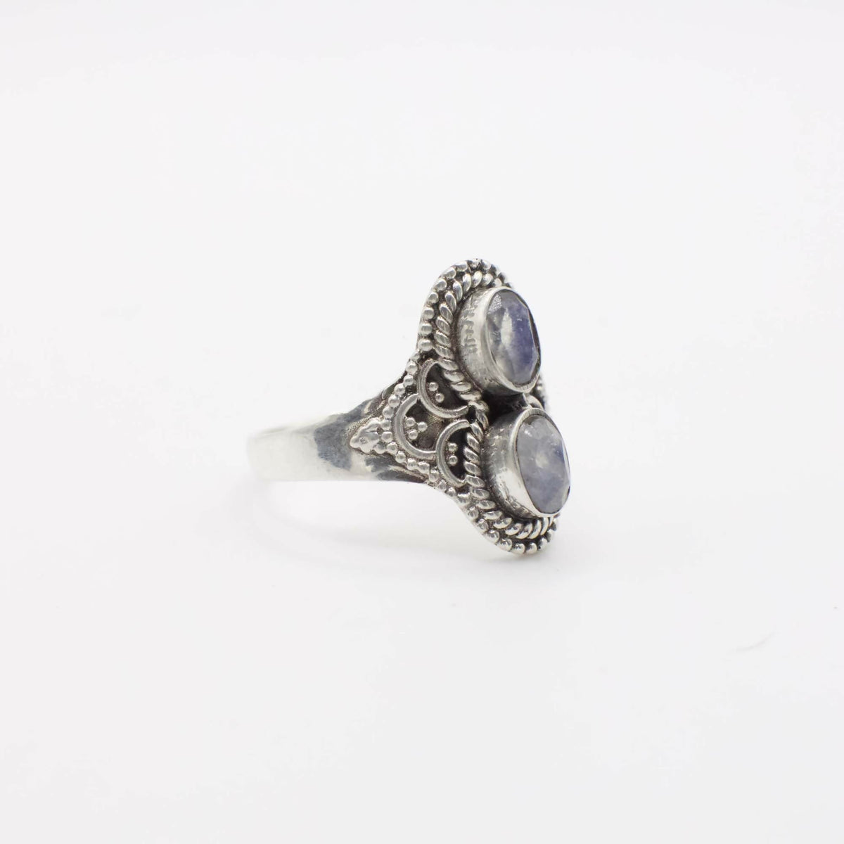 Vintage Genuine Double Moonstone and Sterling Silver Ring