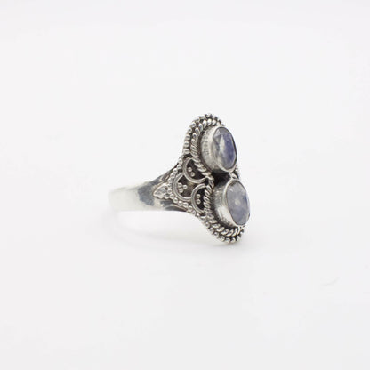 Vintage Genuine Double Moonstone and Sterling Silver Ring