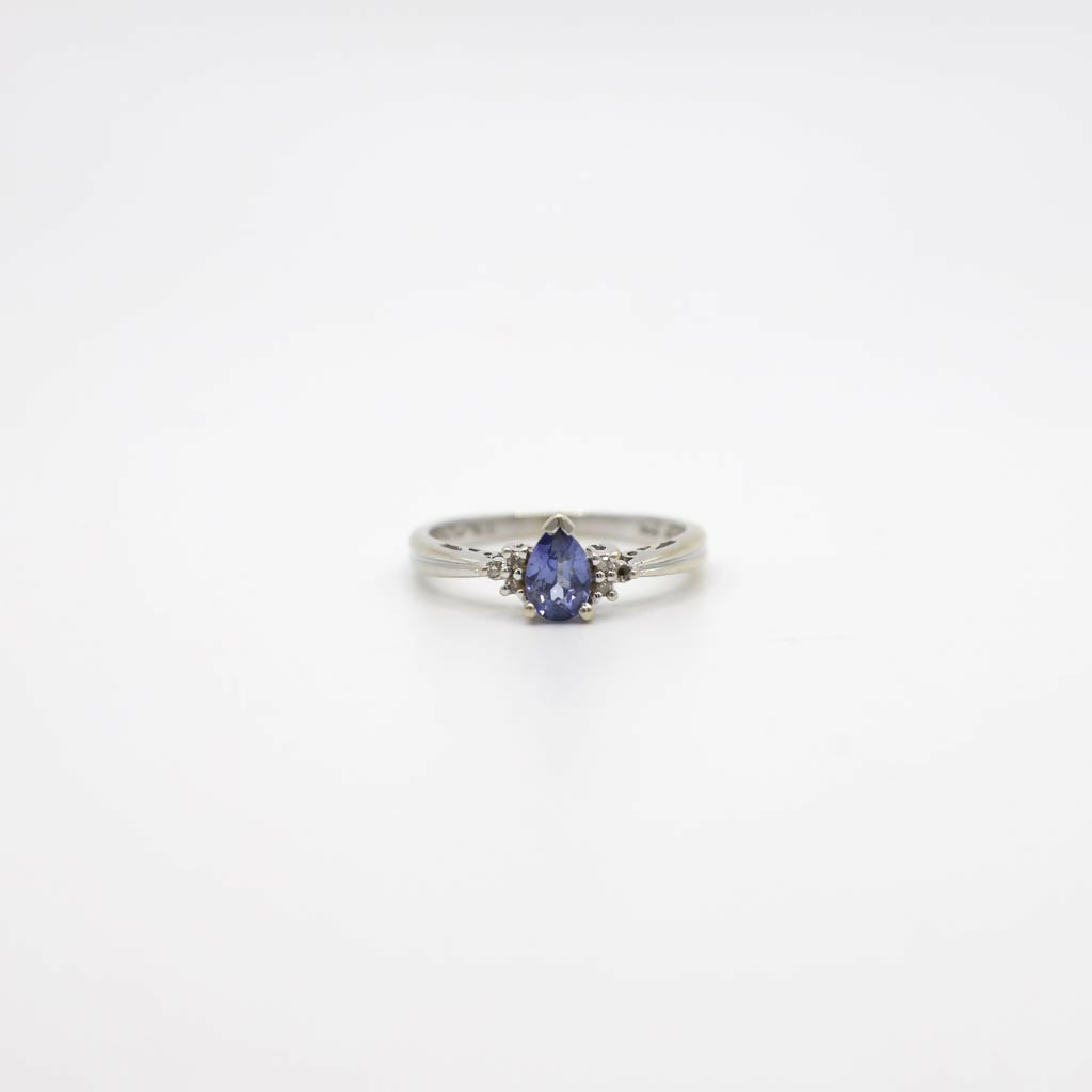 Vintage Genuine Sapphire and Diamond Ring In 14K White Gold