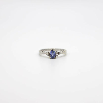Vintage Genuine Sapphire and Diamond Ring In 14K White Gold
