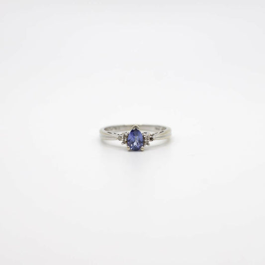 Vintage Genuine Sapphire and Diamond Ring In 14K White Gold