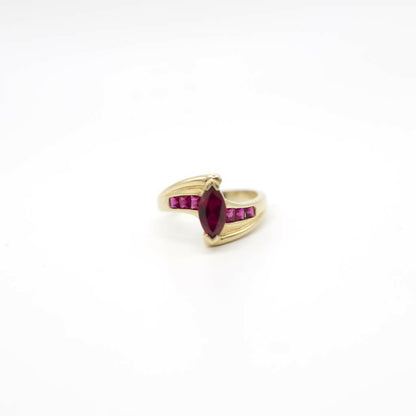 Vintage Signed Leer Gem Genuine Ruby and Pink Sapphire Ring In 10K Yellow Gold