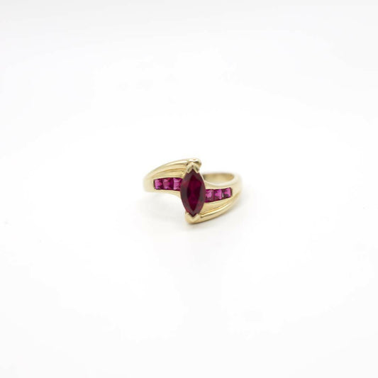Vintage Signed Leer Gem Genuine Ruby and Pink Sapphire Ring In 10K Yellow Gold