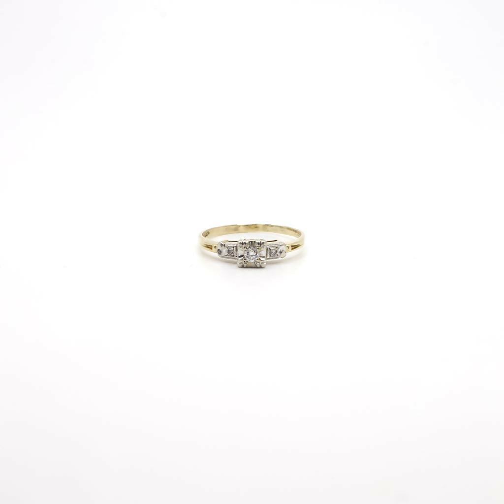 Vintage Genuine Diamond in 14K Yellow and White Gold Engagement Ring