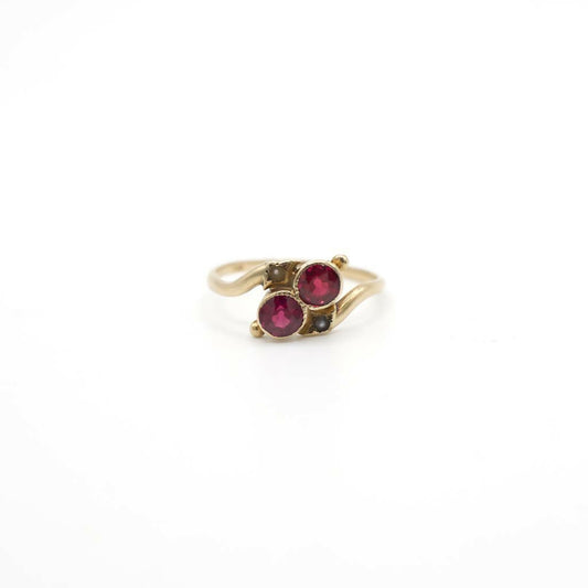 Antique Old European Cut Genuine Almandine Garnet Doublet and Seed Pearl Ring