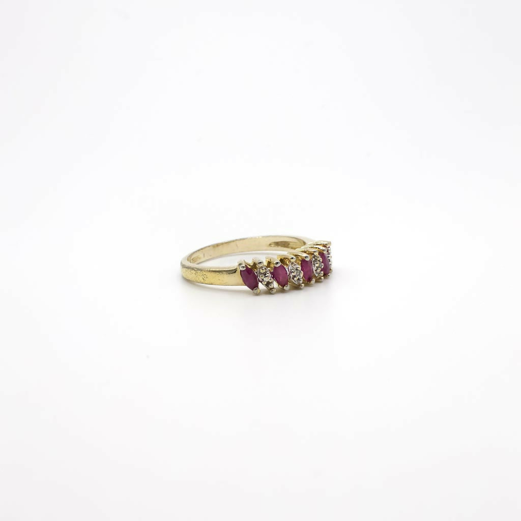 Vintage Genuine Diamond and Ruby Ring in Gold Tone Sterling Silver