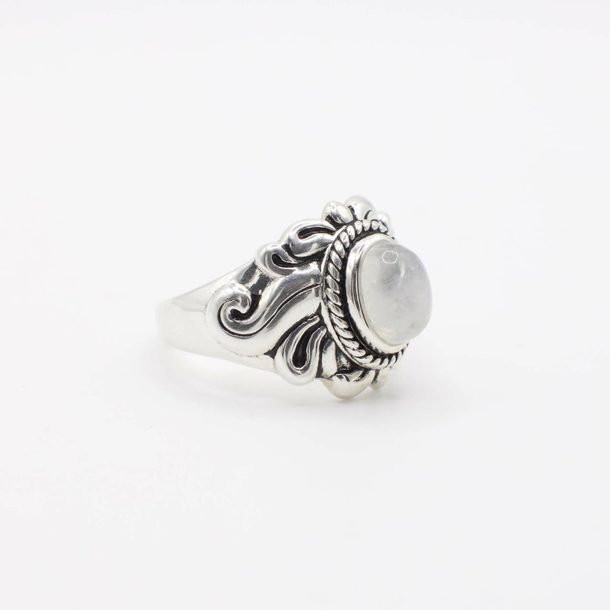 Vintage Genuine Moonstone and Sterling Silver Enamel Sun Ring