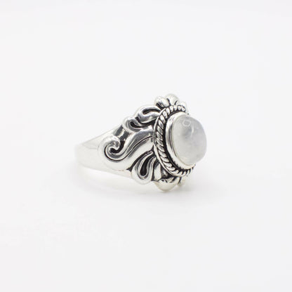 Vintage Genuine Moonstone and Sterling Silver Enamel Sun Ring