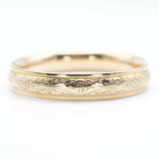 Circa 1900 Victorian 14K Gold Filled Etched CAMS Co Bangle Bracelet