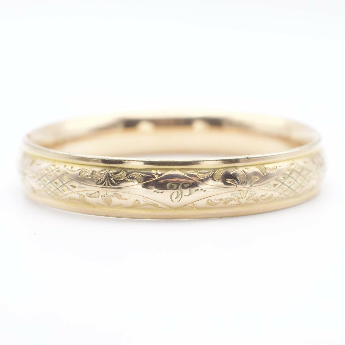 Circa 1900 Victorian 14K Gold Filled Etched CAMS Co Bangle Bracelet